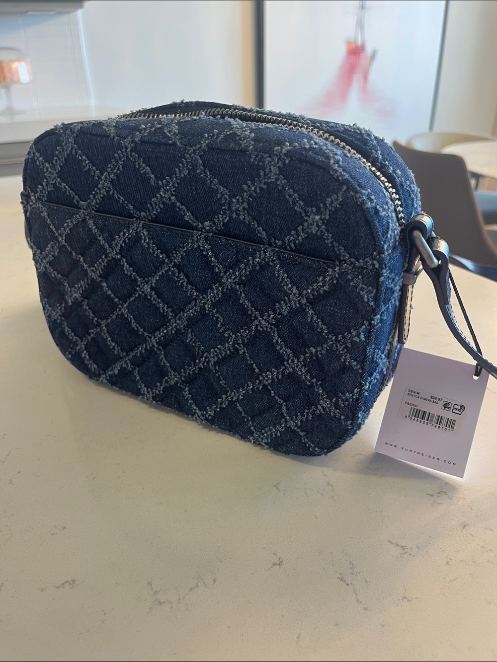Kurt Geiger Navy Quilted Denim Crossbody Bag - Picture 6 of 9